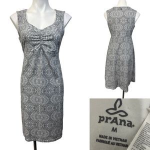 Prana Womens Sundress Size M Gray White Geometric Floral Sleeveless A-Line